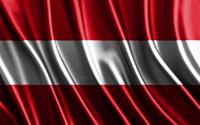オーストリアの旗, 4k, シルク3dフラグ, ヨーロッパの国, オーストリアの日, 3dファブリック波, 絹の波状の旗, ヨーロッパ諸国, オーストリアファブリックフラグ, オーストリア, ヨーロッパ