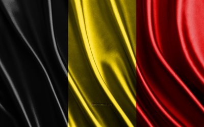 علم بلجيكا, 4k, أعلام الحرير ثلاثية الأبعاد, بلدان أوروبا, يوم بلجيكا, موجات النسيج ثلاثية الأبعاد, العلم البلجيكي, أعلام حرير متموجة, الدول الأوروبية, علم النسيج بلجيكا, بلجيكا, أوروبا