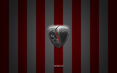 logotipo de fc sion, swiss football club, super league suiza, fondo de carbón azul rojo, fc sion emblem, football, fc sion, suiza, fc sion silver metal logo