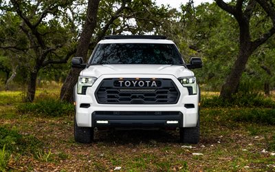 4k, Toyota Sequoia, front view, SUVs, offroad, 2023 cars, luxury cars, White Toyota Sequoia, 2023 Toyota Sequoia, japanese cars, Toyota