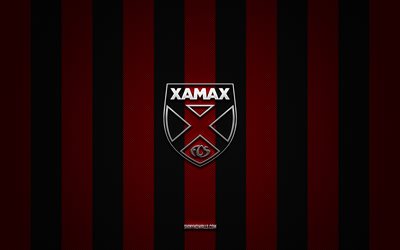 neuchatel xamax fcs 로고, 스위스 축구 클럽, 스위스 슈퍼 리그, 빨간 검은 탄소 배경, neuchatel xamax fcs emblem, 축구, neuchatel xamax fcs, 스위스, neuchatel xamax fcs 실버 메탈 로고
