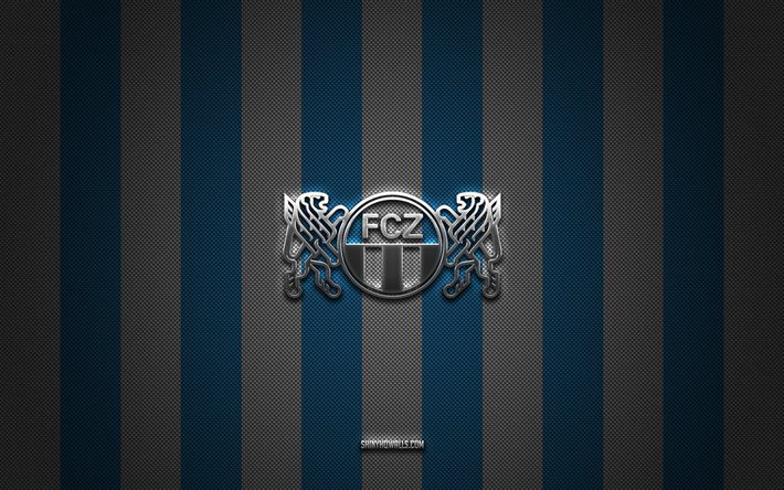 logotipo de fc zurich, swiss football club, suwiss super league, fondo de carbono azul blanco, fc zurich emblem, football, fc zurich, suiza, fc logotipo de murich silver metal