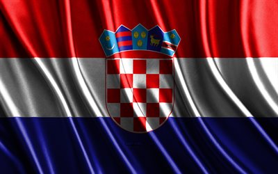 drapeau de croatie, 4k, drapeaux 3d de soie, pays d europe, jour de croatie, vagues de tissu 3d, drapeau croate, drapeau ondulé en soie, drapeau de la croatie, pays européens, drapeau de tissu croatie, croatie, europe