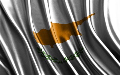 bandeira de chipre, 4k, bandeiras de seda 3d, países da europa, dia de chipre, ondas de tecido 3d, bandeira cipriota, bandeiras onduladas de seda, países europeus, bandeira de tecido de chipre, chipre, europa