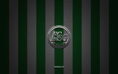 fc st gallen 로고, 스위스 축구 클럽, 스위스 슈퍼 리그, 녹색 흰색 탄소 배경, fc st gallen emblem, 축구, fc st gallen, 스위스, fc st gallen silver metal 로고