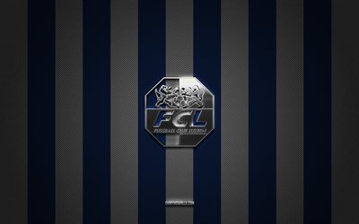 fc luzernロゴ, スイスフットボールクラブ, スイススーパーリーグ, ブルーホワイトカーボンの背景, fc luzern emblem, フットボール, fc luzern, スイス, fc luzern silver metal logo