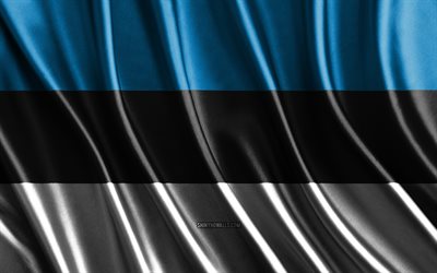 에스토니아의 깃발, 4k, 실크 3d 깃발, 유럽 ​​국가, 에스토니아의 날, 3d 패브릭 파, 에스토니아 깃발, 실크 파도 깃발, 에스토니아 국가의 상징, 에스토니아, 유럽