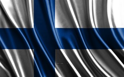 フィンランドの旗, 4k, シルク3dフラグ, ヨーロッパの国, フィンランドの日, 3dファブリック波, 絹の波状の旗, ヨーロッパ諸国, フィンランドの国民のシンボル, フィンランド, ヨーロッパ
