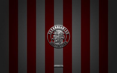 fc winterthur logo, swiss football club, super league suíço, fundo de carbono branco vermelho, emblema fc winterthur, futebol, fc winterthur, suíça, fc winterthur silver metal logo