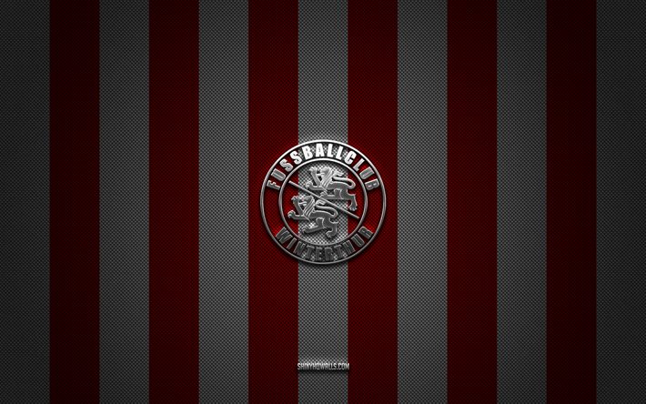 fc winterthur logotipo, swiss football club, suwiss super league, fondo de carbono blanco rojo, fc winterthur emblem, football, fc winterthur, suiza, fc winterthur silver metal logo