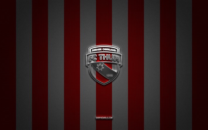 fc thun logo, swiss football club, super league suíço, fundo de carbono branco vermelho, fc thun emblem, futebol, fc thun, suíça, fc thun silver metal logo
