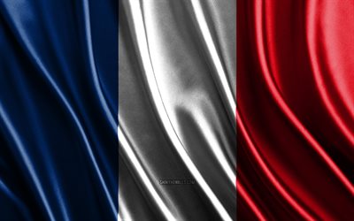 フランスの旗, 4k, シルク3dフラグ, ヨーロッパの国, フランスの日, 3dファブリック波, 絹の波状の旗, ヨーロッパ諸国, フランスの国家シンボル, フランス, ヨーロッパ