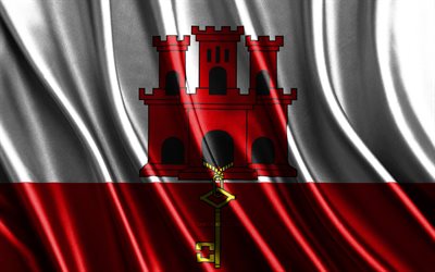 bandera de gibraltar, 4k, banderas 3d de seda, países de europa, día de gibraltar, ondas de tela 3d, banderas onduladas de seda, países uropeo, símbolos nacionales de gibraltar, gibraltar, europa