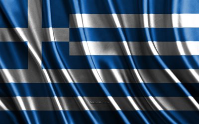 ギリシャの旗, 4k, シルク3dフラグ, ヨーロッパの国, ギリシャの日, 3dファブリック波, 絹の波状の旗, ヨーロッパ諸国, ギリシャの国民のシンボル, ギリシャ, ヨーロッパ