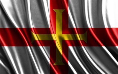 ガーンジーの旗, 4k, シルク3dフラグ, ヨーロッパの国, ガーンジーの日, 3dファブリック波, ガーンジー旗, 絹の波状の旗, チャネル諸島, ヨーロッパ諸国, ガーンジー国立シンボル, ガーンジー, ヨーロッパ