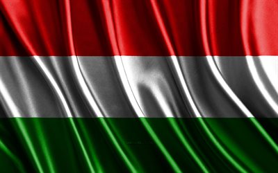 bandiera di ungheria, 4k, bandiere 3d di seta, paesi d europa, giorno dell ungheria, onde in tessuto 3d, bandiera ungherese, bandiere ondulate di seta, bandiera in ungheria, paesi europei, simboli nazionali ungheresi, ungheria, europa