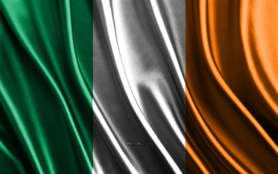 Flag of Ireland, 4k, silk 3D flags, Countries of Europe, Day of Ireland, 3D fabric waves, Irish flag, silk wavy flags, Ireland flag, European countries, Irish national symbols, Ireland, Europe
