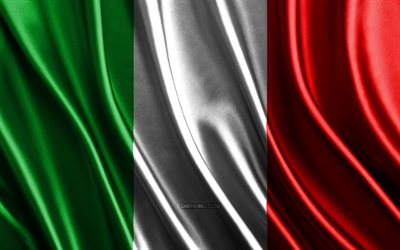 Flag of Italy, 4k, silk 3D flags, Countries of Europe, Day of Italy, 3D fabric waves, Italian flag, silk wavy flags, Italy flag, European countries, Italian national symbols, Italy, Europe