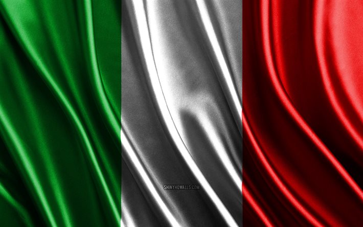 bandera de italia, 4k, banderas 3d de seda, países de europa, día de italia, ondas de tela 3d, bandera italiana, banderas onduladas de seda, países europeos, símbolos nacionales italianos, italia, europa