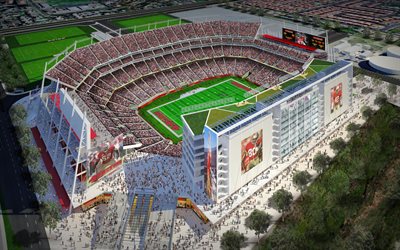 Levis Stadium, 4k, 3D art, aerial view, San Francisco 49ers stadium, NFL, San Francisco 49ers, Santa Clara, California, USA, american football, Redbox Bowl, NFL stadiums, American football stadium