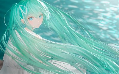 Hatsune Miku, Vocaloid, portrait, long teal hair, anime characters, Vocaloid characters, Japanese manga