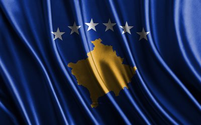 bandiera di kosovo, 4k, bandiere 3d di seta, paesi in europa, giorno del kosovo, onde in tessuto 3d, bandiera del kosovar, bandiere ondulate di seta, bandiera del kosovo, paesi europei, simboli nazionali di kosovar, kosovo, europa