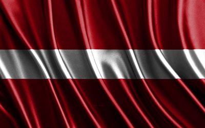 bandeira da letônia, 4k, bandeiras de seda 3d, países da europa, dia da letônia, ondas de tecido 3d, bandeira letã, bandeiras onduladas de seda, países europeus, símbolos nacionais letões, letônia, europa