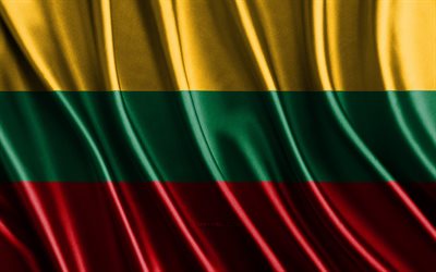 Flag of Lithuania, 4k, silk 3D flags, Countries of Europe, Day of Lithuania, 3D fabric waves, Lithuanian flag, silk wavy flags, Lithuania flag, European countries, Lithuanian national symbols, Lithuania, Europe