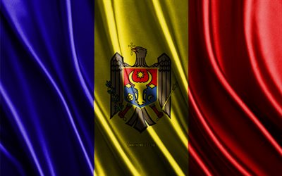 bandeira da moldávia, 4k, bandeiras de seda 3d, países da europa, dia da moldávia, ondas de tecido 3d, bandeiras onduladas de seda, países europeus, símbolos nacionais da moldávia, moldávia, europa