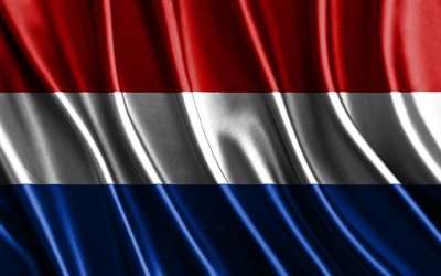 drapeau des pays-bas, 4k, flags 3d en soie, pays d europe, jour des pays-bas, vagues de tissu 3d, drapeau néerlandais, drapeaux ondulés en soie, pays européens, symboles nationaux néerlandais, pays-bas, europe