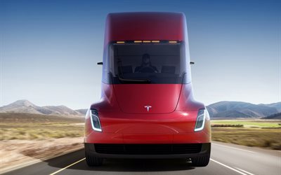 2022, Tesla Semi, front view, exterior, electric truck, red Tesla Semi, modern trucks, trucking, delivery, electric cars, Tesla