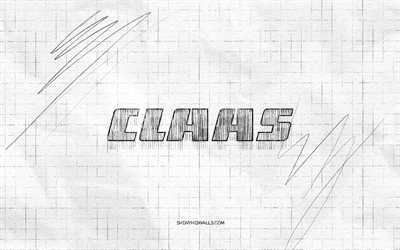 claas 스케치 로고, 4k, 체크 무늬 종이 배경, claas 블랙 로고, 브랜드, 로고 스케치, claas 로고, 연필 드로잉, 클라스