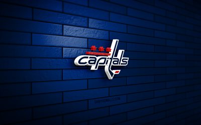 Washington Capitals 3D logo, 4K, blue brickwall, NHL, hockey, Washington Capitals logo, american hockey team, Washington Capitals emblem, sports logo, Washington Capitals