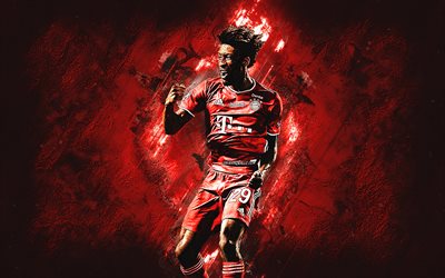 Kingsley Coman, FC Bayern Munich, french soccer player, red stone background, Bundesliga, Germany, football