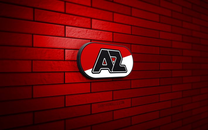 AZ Alkmaar 3D logo, 4K, red brickwall, Eredivisie, soccer, dutch football club, AZ Alkmaar logo, AZ Alkmaar emblem, football, AZ Alkmaar, sports logo, Alkmaar Zaanstreek, AZ Alkmaar FC