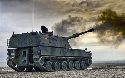t-155 firtina, obusier turc autopropulsé, forces terrestres turques, howtzer shot, t-155, k9 thunder, véhicules blindés modernes, turquie
