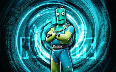 4k, bendie, fortnite, fundo espiral de grunge azul, pele de bendie, personagem bendie fortnite, bendie fortnite, personagens fortnite, grunge art, bendie skin