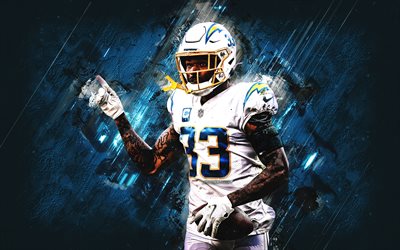 derwin james, los angeles chargers, nfl, american football, blue stone background, usa, national football league