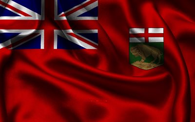 マニトバ旗, 4k, カナダ州, サテンの旗, マニトバの日, マニトバの旗, 波状のサテンの旗, カナダの州, マニトバ, カナダ