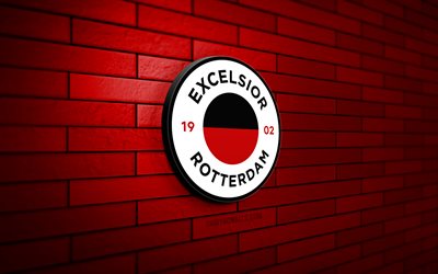 excelsior rotterdam 3d logotipo, 4k, red brickwall, eredivisie, soccer, holch football club, excelsior rotterdam logo, excelsior rotterdam emblem, football, excelsior rotterdam, logotipo deportivo, excelsior fc