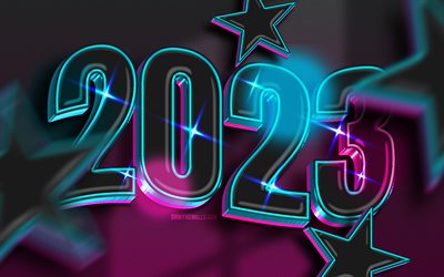 Happy New Year 2023, abstract stars background, 3D digits, 2023 concepts, 2023 Happy New Year, 3D art, 3D stars, 2023 abstract digits, 2023 abstract background, 2023 year, 2023 3D digits