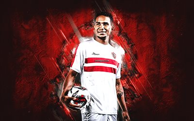 sefeddine jaziri, zamalek sc, footballeur tunisien, portrait, premier league égyptienne, fond de pierre rouge, égypte, football