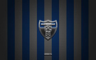 ホンジュラスナショナルフットボールチームのロゴ, concacaf, 北米, ブルーホワイトカーボンの背景, ホンジュラスナショナルフットボールチームのエンブレム, フットボール, ホンジュラスナショナルフットボールチーム, ホンジュラス