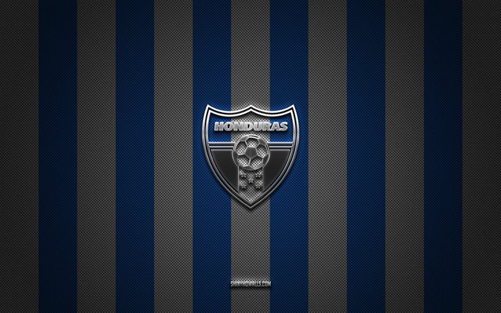 ホンジュラスナショナルフットボールチームのロゴ, concacaf, 北米, ブルーホワイトカーボンの背景, ホンジュラスナショナルフットボールチームのエンブレム, フットボール, ホンジュラスナショナルフットボールチーム, ホンジュラス