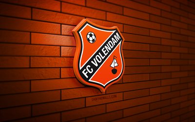 fc volendam 3d logo, 4k, orange brickwall, eredivisie, futbol, ​​hollanda futbol kulübü, fc volendam logo, fc volendam amblemi, ​​fc volendam, spor logosu, volendam fc