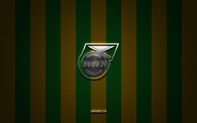 jamaïque logo de l équipe nationale de football, concacaf, amérique du nord, fond de carbone jaune vert, jamaïque national football team emblem, football, jamaïque national football team, jamaïque