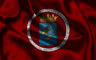 レッジョカラブリアフラグ, 4k, イタリアの都市, サテンの旗, レッジオカラブリアの日, レッジオカラブリアの旗, 波状のサテンの旗, レッジオカラブリア, イタリア