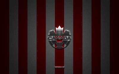 Canada national football team logo, CONCACAF, North America, red white carbon background, Canada national football team emblem, football, Canada national football team, Canada