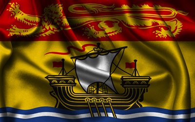 new brunswick flag, 4k, provincias canadienses, banderas de satén, día de new brunswick, bandera de new brunswick, banderas de satén ondulados, provincias de canadá, new brunswick, canadá