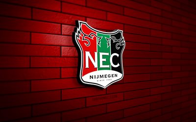NEC Nijmegen 3D logo, 4K, red brickwall, Eredivisie, soccer, dutch football club, NEC Nijmegen logo, NEC Nijmegen emblem, football, NEC Nijmegen, sports logo, NEC FC